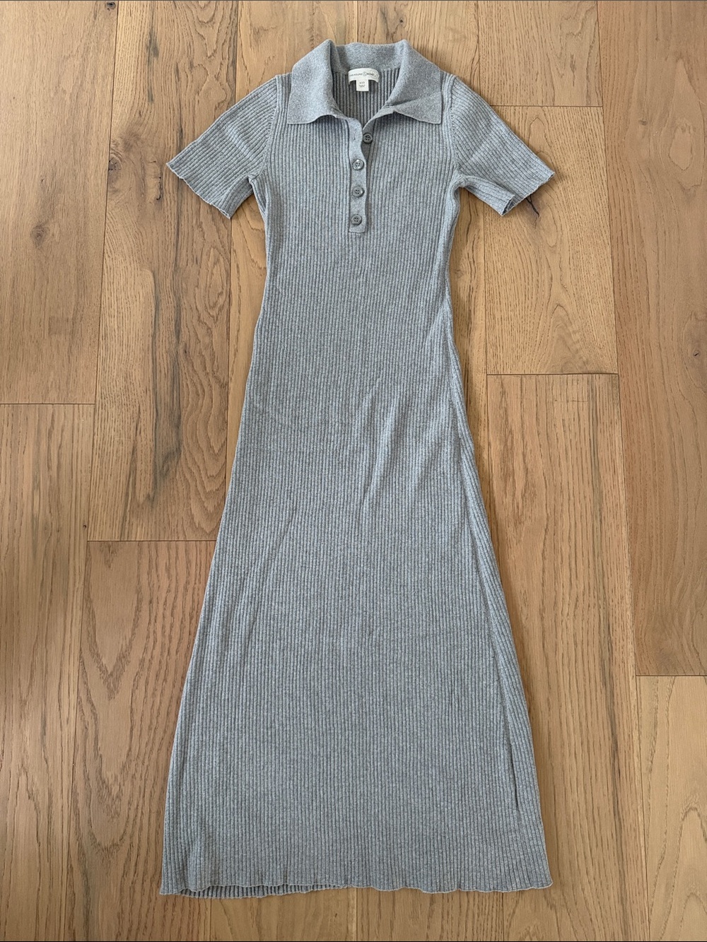 Treasure & Bond Woman’s XXS Ribbed Jersey Midi Dress in Light Gray